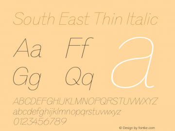 South East Thin Italic Version 1.000;Glyphs 3.1.2 (3151)图片样张