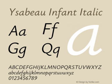 Ysabeau Infant Italic Version 2.001;gftools[0.9.30]; featfreeze: ss01,ss02,lnum图片样张