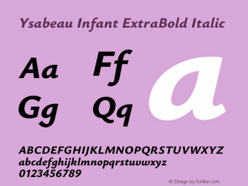 Ysabeau Infant ExtraBold Italic Version 2.001;gftools[0.9.30]; featfreeze: ss01,ss02,lnum图片样张