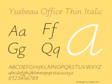 Ysabeau Office Thin Italic Version 2.001;gftools[0.9.30]; featfreeze: tnum,lnum,ss02图片样张