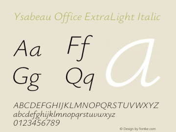 Ysabeau Office ExtraLight Italic Version 2.001;gftools[0.9.30]; featfreeze: tnum,lnum,ss02图片样张