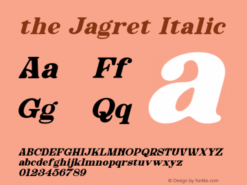 the Jagret Italic Version 1.00;September 27, 2021;FontCreator 13.0.0.2675 64-bit图片样张