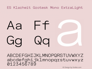 ES Klarheit Grotesk Mono ExtraLight Version 2.003图片样张