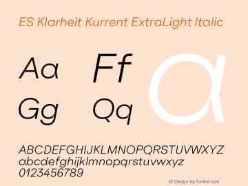 ES Klarheit Kurrent ExtraLight Italic Version 2.003图片样张