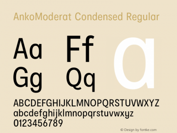 AnkoModerat Condensed Regular Version 2.000;PS 002.000;hotconv 1.0.88;makeotf.lib2.5.64775图片样张