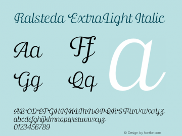 Ralsteda-ExtraLightItalic Version 1.000图片样张