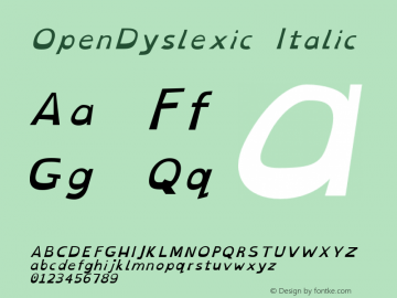 OpenDyslexic Italic Version 0.940;hotconv 1.0.109;makeotfexe 2.5.65596图片样张