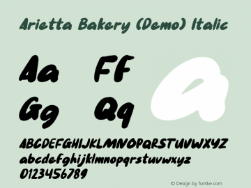 Arietta Bakery (Demo) Italic Version 1.000;April 7, 2022;FontCreator 14.0.0.2794 64-bit图片样张