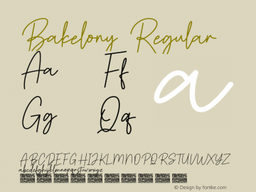 Bakelony Version 1.00;January 20, 2023;FontCreator 13.0.0.2683 64-bit图片样张