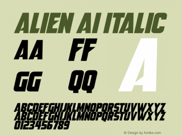 Alien AI Italic Version 1.00;April 14, 2023;FontCreator 12.0.0.2567 64-bit图片样张