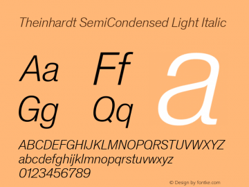 Theinhardt SemiCondensed Light Italic Version 1.002; build 0002图片样张