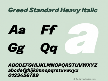Greed Standard Heavy Italic Version 5.000;Glyphs 3.2 (3194)图片样张