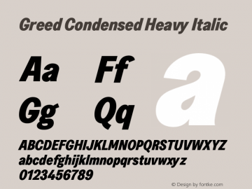 Greed-CondensedHeavyItalic Version 5.000;Glyphs 3.2 (3194)图片样张