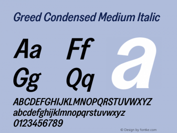 Greed-CondensedMediumItalic Version 5.000;Glyphs 3.2 (3194)图片样张