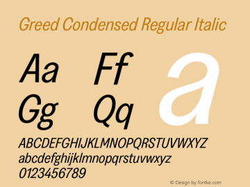 Greed-CondensedRegularItalic Version 5.000;Glyphs 3.2 (3194)图片样张
