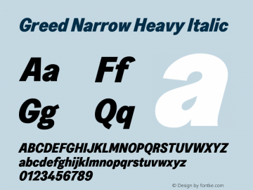 Greed-NarrowHeavyItalic Version 5.000;Glyphs 3.2 (3194)图片样张