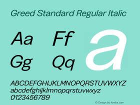 Greed-StandardRegularItalic Version 5.000;Glyphs 3.2 (3194)图片样张