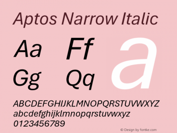 Aptos Narrow Italic Version 1.09;O365图片样张