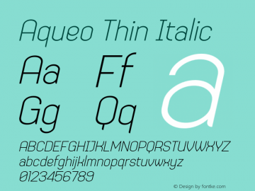 Aqueo Thin Italic Version 1.000;hotconv 1.0.109;makeotfexe 2.5.65596图片样张