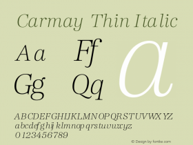 Carmay Thin Italic Version 1.000 | FøM Fix图片样张