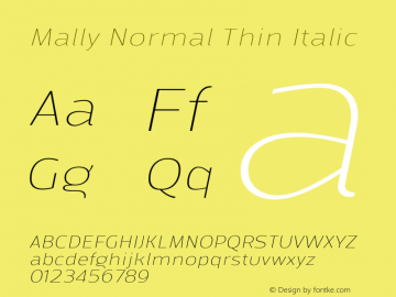Mally Normal Thin Italic Version 1.000 | FøM Fix图片样张