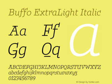 Buffo ExtraLight Italic Version 1.001;Glyphs 3.2 (3212)图片样张