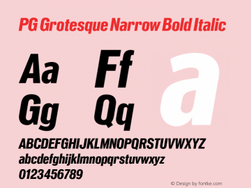 PG Grotesque Narrow Bold Italic Version 1.000;Glyphs 3.2 (3207)图片样张