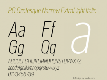 PG Grotesque Narrow ExtraLight Italic Version 1.000;Glyphs 3.2 (3207)图片样张