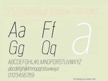 PG Grotesque Narrow Thin Italic Version 1.000;Glyphs 3.2 (3207)图片样张
