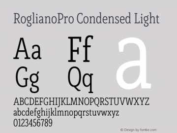 RoglianoPro Condensed Light Version 1.000;hotconv 1.0.109;makeotfexe 2.5.65596图片样张