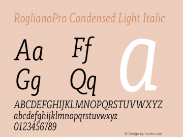 RoglianoPro Condensed Light Italic Version 1.000;hotconv 1.0.109;makeotfexe 2.5.65596图片样张