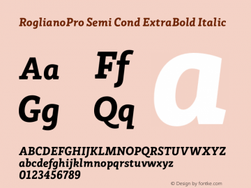 RoglianoPro Semi Condensed ExtraBold Italic Version 1.000;hotconv 1.0.109;makeotfexe 2.5.65596图片样张