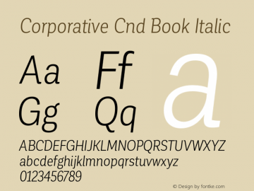Corporative Cnd Book Italic Version 1.000;PS 001.000;hotconv 1.0.70;makeotf.lib2.5.58329图片样张