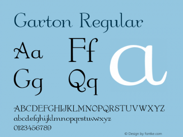 Garton Regular Altsys Fontographer 3.5  4/17/92 Font Sample