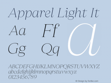 Apparel Light It Version 1.000;hotconv 1.0.109;makeotfexe 2.5.65596图片样张