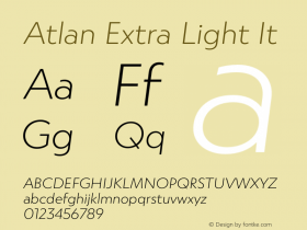 Atlan Extra Light It Version 1.000;PS 001.000;hotconv 1.0.88;makeotf.lib2.5.64775图片样张