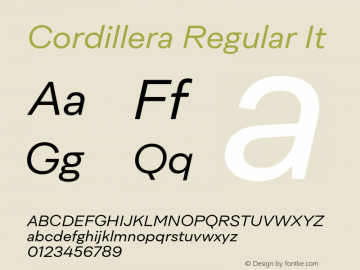 Cordillera Regular It Version 1.000;Glyphs 3.1.2 (3151)图片样张