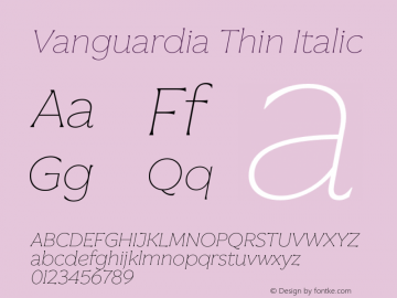 Vanguardia Thin Italic Version 1.000;Glyphs 3.2 (3213)图片样张