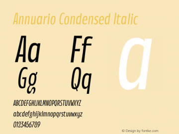 Annuario Condensed Italic Version 2.000;hotconv 1.0.109;makeotfexe 2.5.65596图片样张