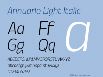 Annuario Light Italic Version 2.000;hotconv 1.0.109;makeotfexe 2.5.65596图片样张