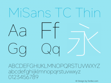 MiSans TC Thin 图片样张