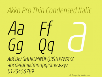 Akko Pro Thin Condensed Italic Version 1.00图片样张