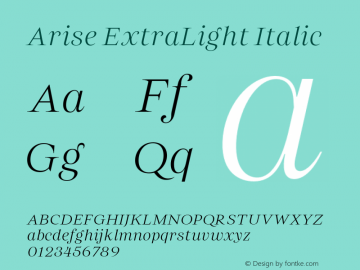 Arise ExtraLight Italic Version 1.100;FEAKit 1.0图片样张
