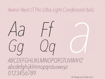 Avenir Next LT Pro Ultra Light Condensed Italic Version 3.00图片样张