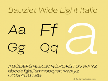 Bauziet Wide Light Italic Version 1.000;hotconv 1.0.109;makeotfexe 2.5.65596图片样张
