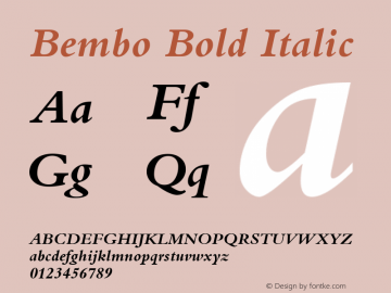 Bembo Bold Italic Version 2.0 - June 27, 1995图片样张