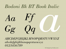 Bodoni Bk BT Book Italic Version 1.01 emb4-OT图片样张