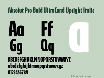 Absolut Pro Bold UltraCondensed Upright Italic Version 8.000图片样张