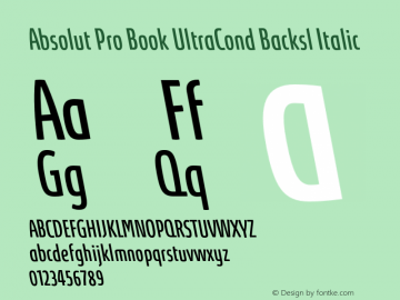 Absolut Pro Book UltraCondensed Backslanted Italic Version 8.000图片样张