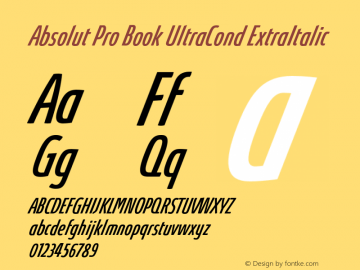 Absolut Pro Book UltraCondensed ExtraItalic Version 8.000图片样张